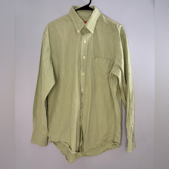 IZOD Green Check Long Sleeve Casual Button Down Mens Size Medium Cotton - Picture 1 of 5